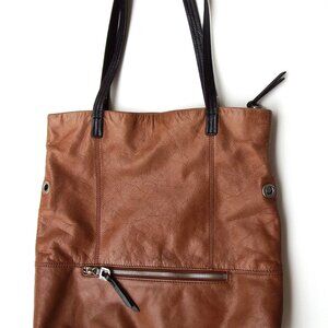 HOBO INTERNATIONAL Large Tote, Brown, Nice Patina, 13" x 15", Cloth Lining